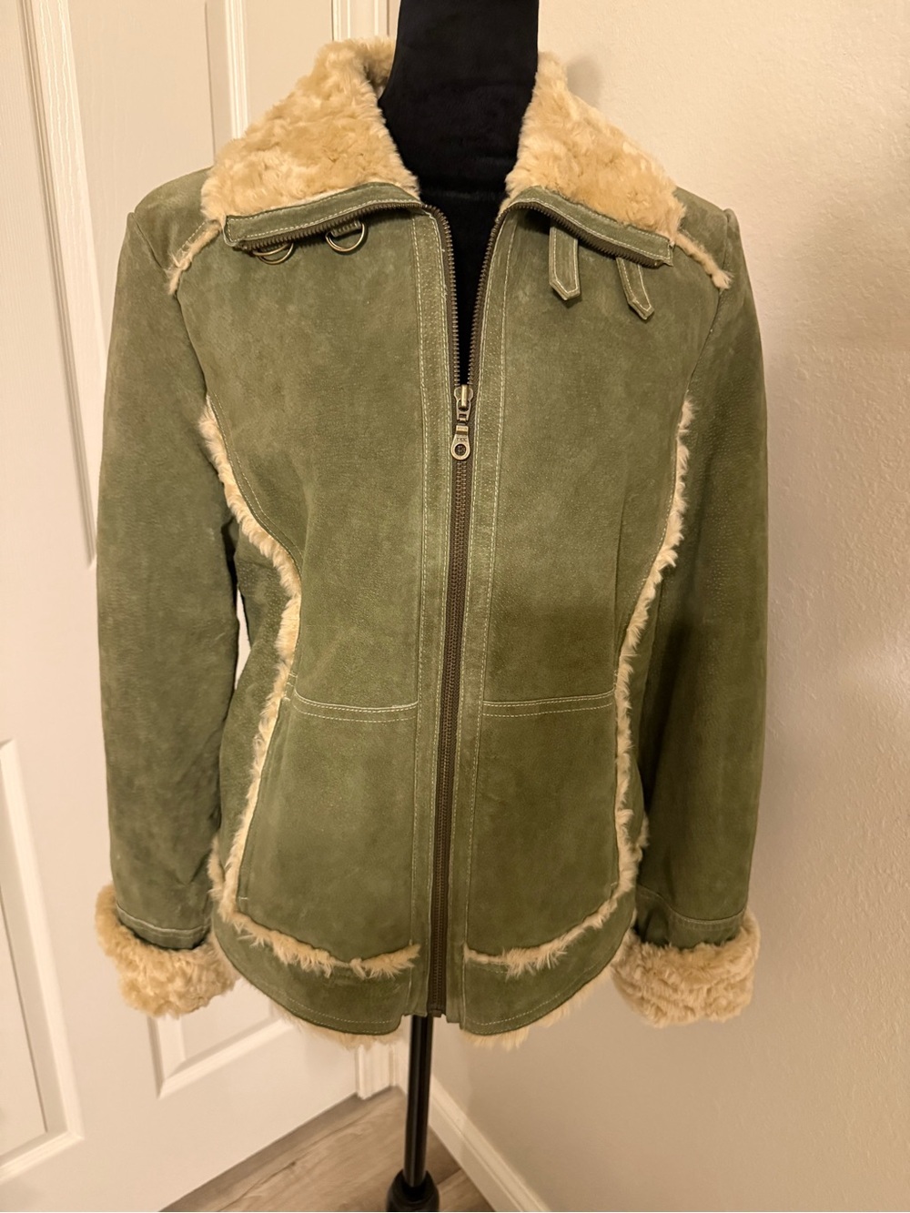 Wilsons Leather Olive Green Faux Shearling Zip Jacket